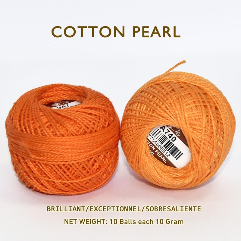 colored bird Double Mercerized Egyptian Long Staple Cotton Pearl Thread Ball 10 Grams Rainbow Color Embroidery Thread 10 Colors per Box for Crochet Hardanger Cross Stitch Hand Embroidery,Orange Series - Image 5